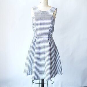 BCBGeneration Striped Fit Flare Dress Blue White 8 Preppy Casual Contemporary